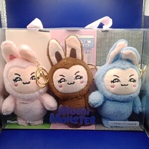 Plush Keychain Trio - Pink, Brown, Blue